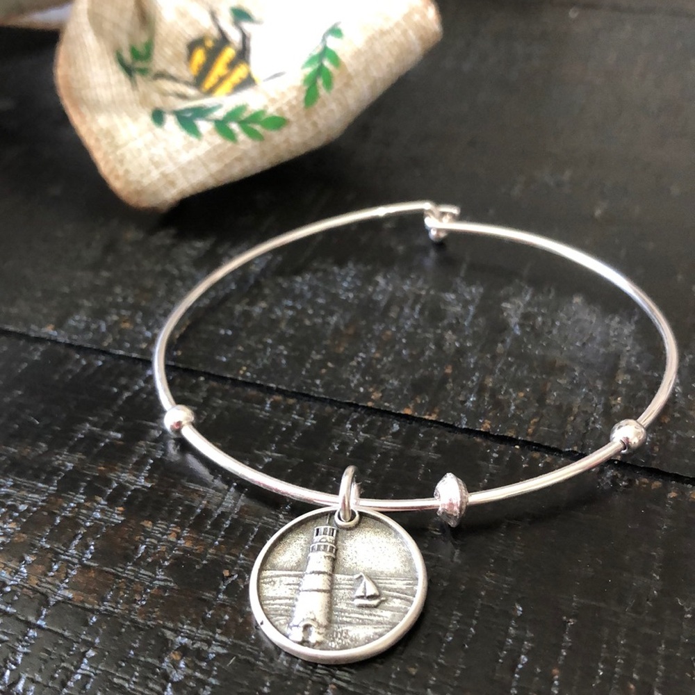 NWT Vantel Pearls Silver Plated Lighthouse Bangle Bracelet!